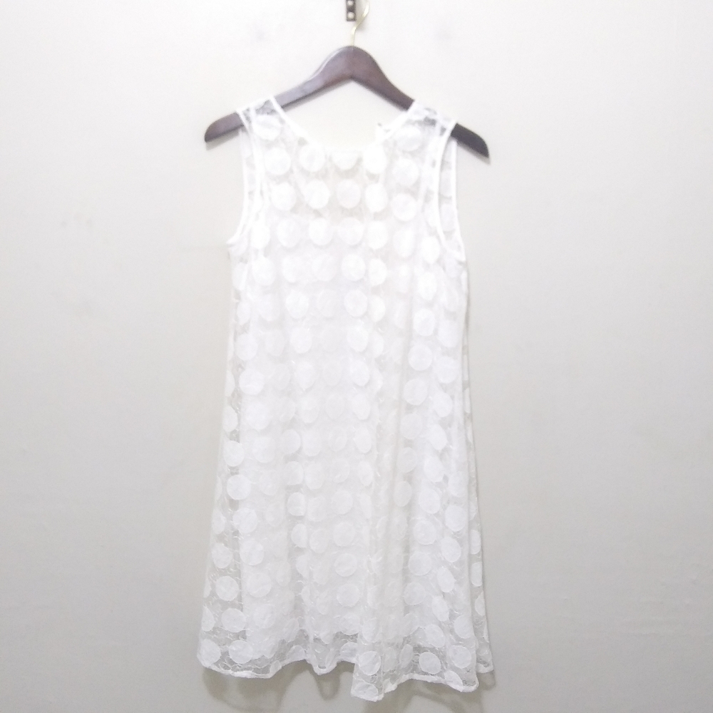 Donna Morgan A-Line White Lace Polka Dot Sleeveless Dress Size 6